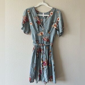 1940s Style: Blue Floral Button-Down, Midi Dress
